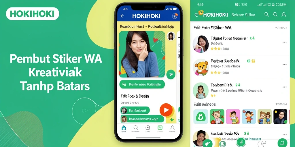 Antarmuka HOKIHOKI yang sederhana dengan fitur Pembuat Stiker WA yang menarik.