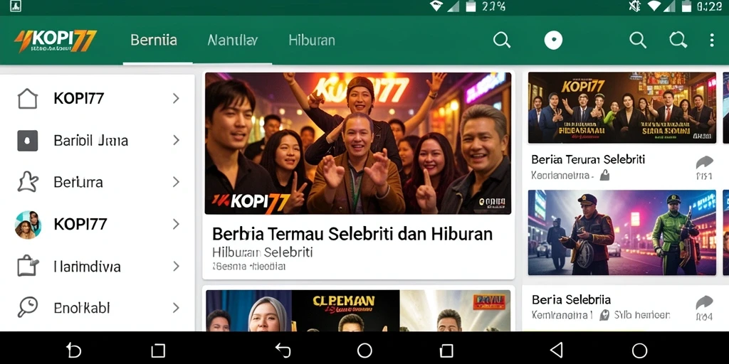 Tampilan antarmuka KOPI77 dengan berita Hiburan Selebriti terbaru.