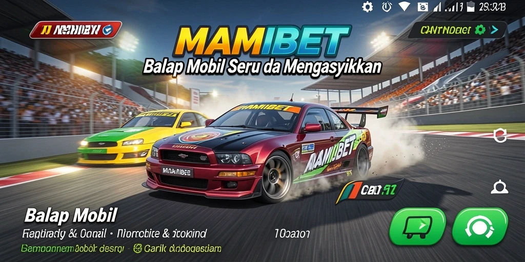 Tampilan antarmuka MAMIBET yang menampilkan balapan mobil seru.