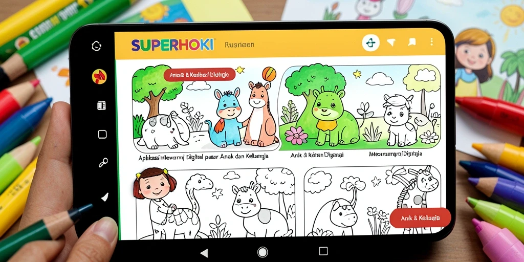 Tampilan antarmuka aplikasi SUPERHOKI untuk mewarnai digital.